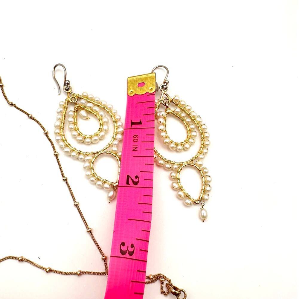 Flying Lizard Design FLD Necklace Earring Set Sundance Jewelry Faux Pearl Gold - Picture 6 of 8